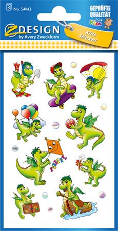 Matrica, papír,  3 ív, 76x120 mm,  AVERY ZWECKFORM, "Z-Design No.54043", sárkányok